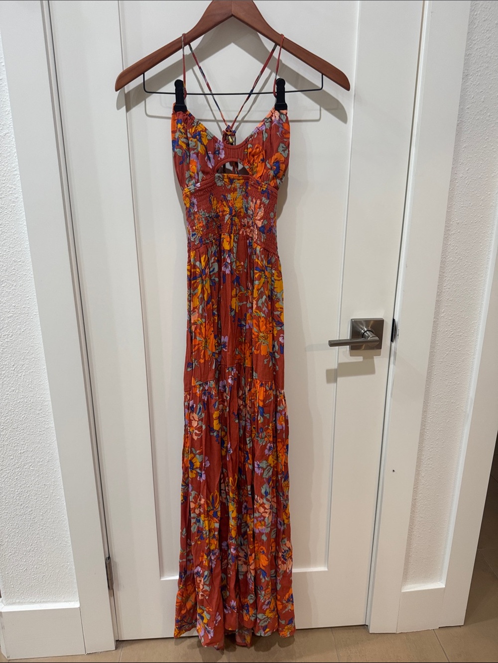 L Space Rust Floral Maxi Dress with Spaghetti Straps